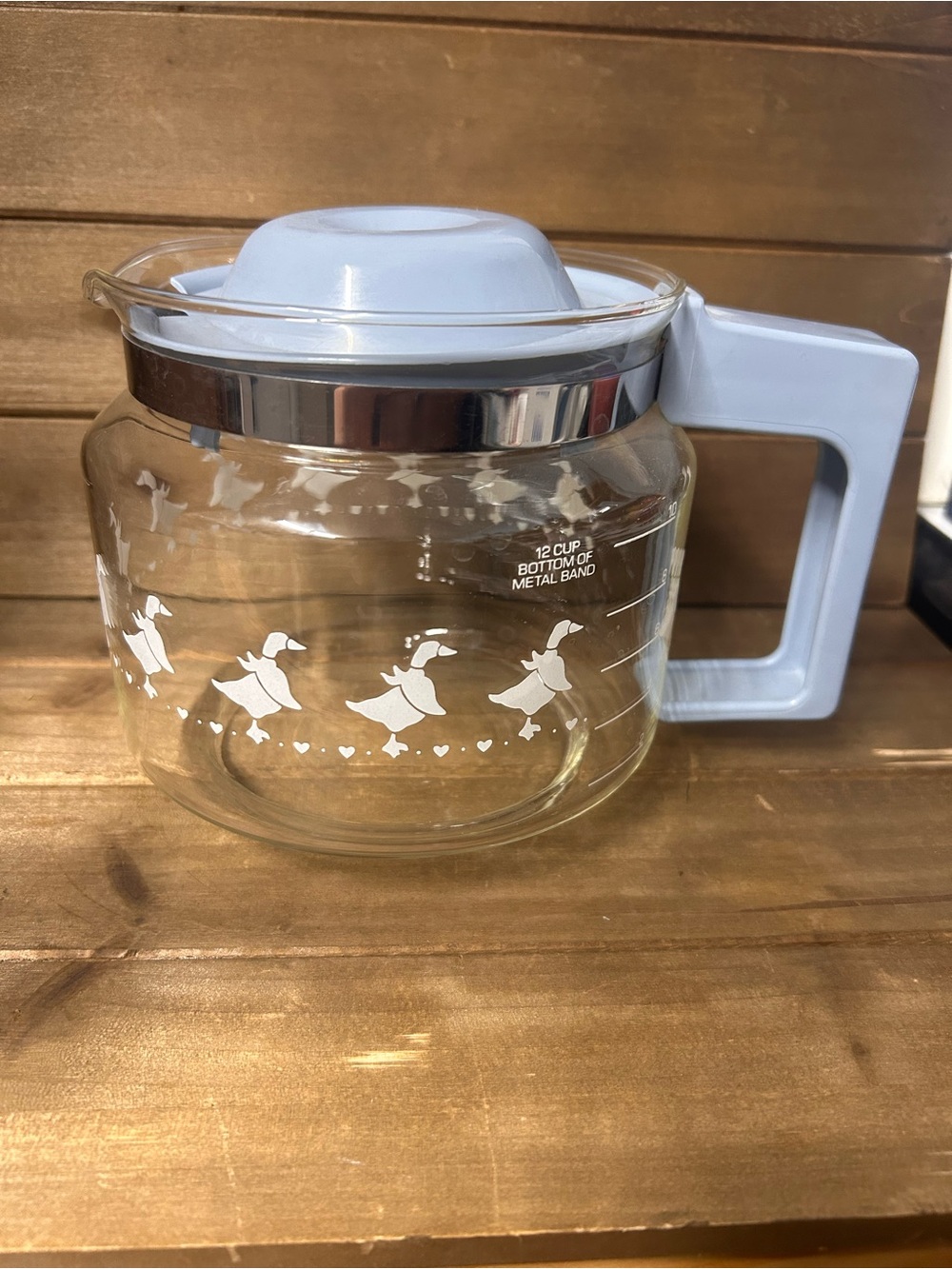 Country Goose Coffee Carafe with Light Blue Handle and Lid